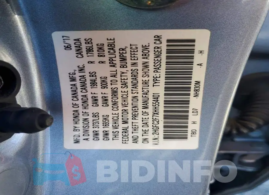 2HGFC2F7XHH554401 Photo# 12