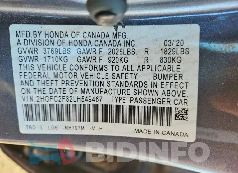 2HGFC2F82LH549467 Photo# 12
