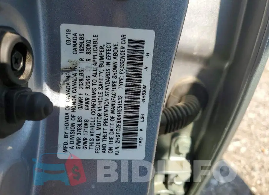 2HGFC2F8XKH551532 Photo# 12
