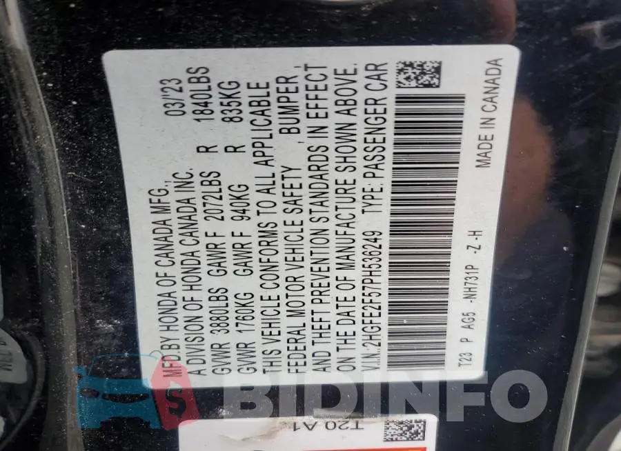 2HGFE2F57PH536249 Photo# 12