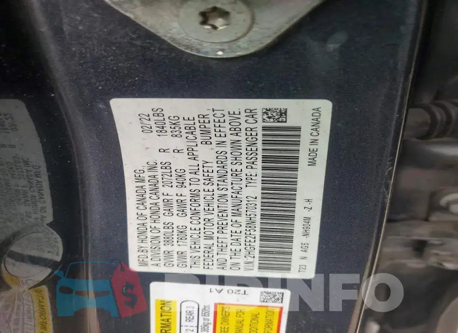 2HGFE2F58NH570312 Photo# 12