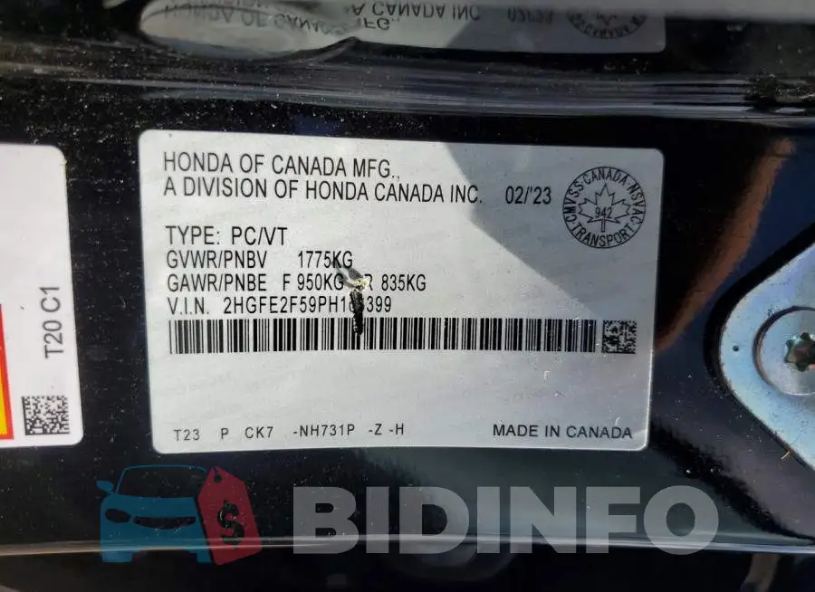 2HGFE2F59PH103399 Photo# 12
