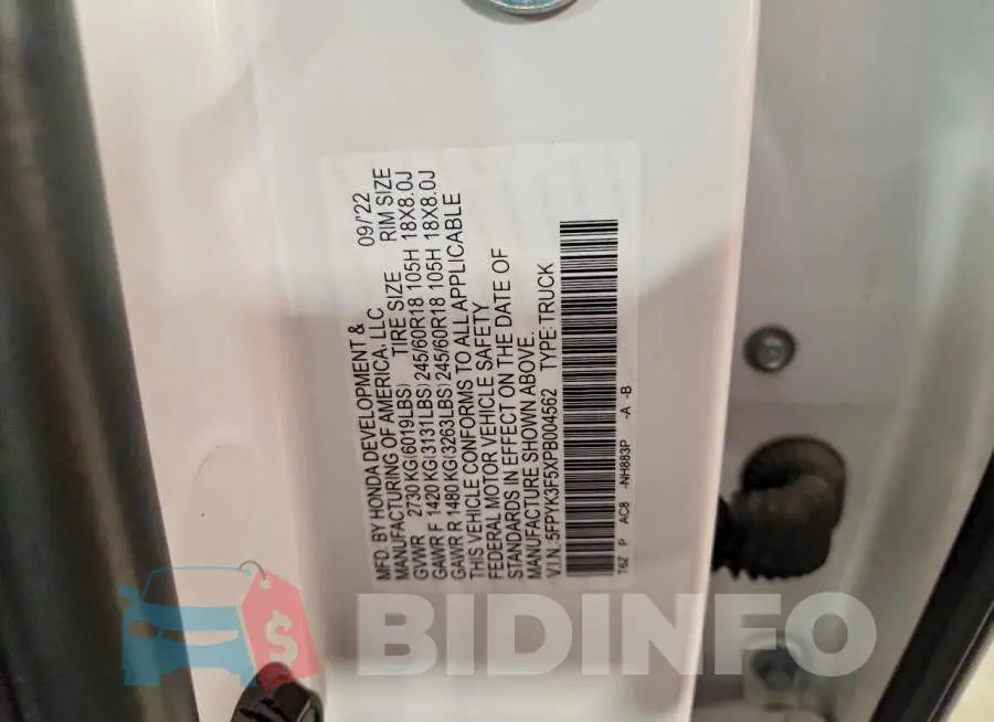 5FPYK3F5XPB004562 Photo# 12