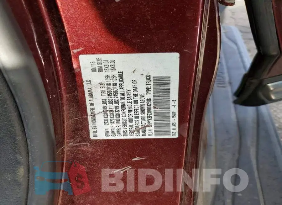 5FPYK3F7XHB012308 Photo# 12