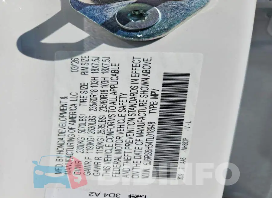 5J6RS5H54TL018948 Photo# 13