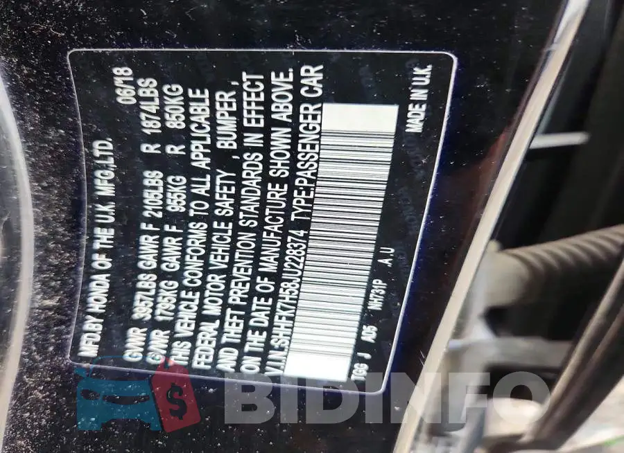 SHHFK7H58JU228374 Photo# 12