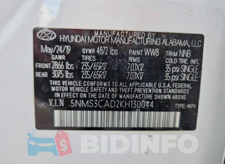 5NMS3CAD2KH130044 Photo# 13