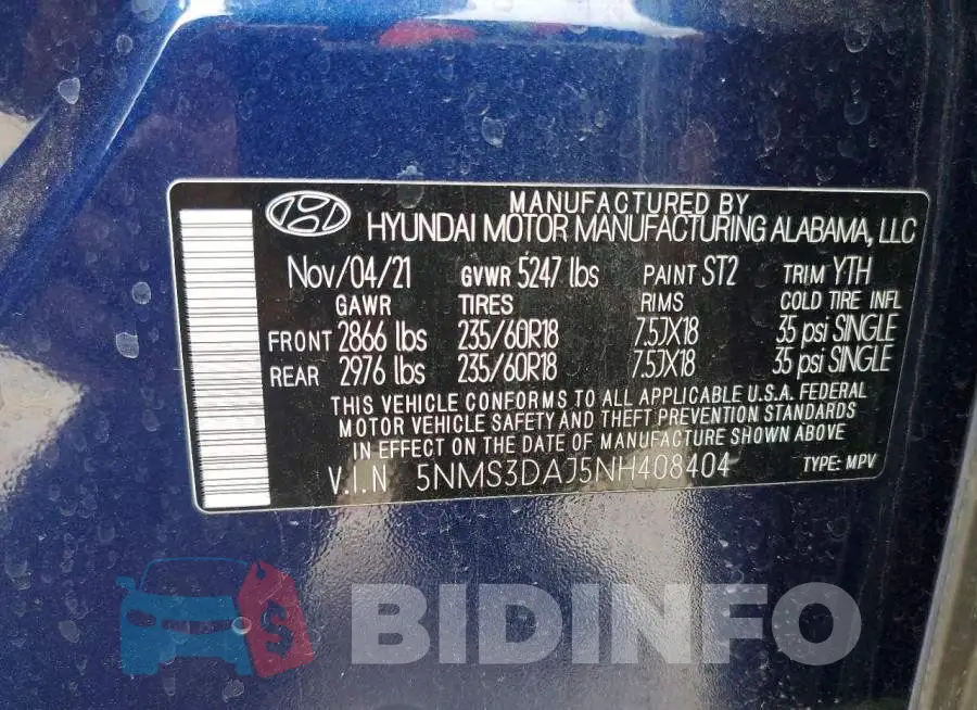 5NMS3DAJ5NH408404 Photo# 14