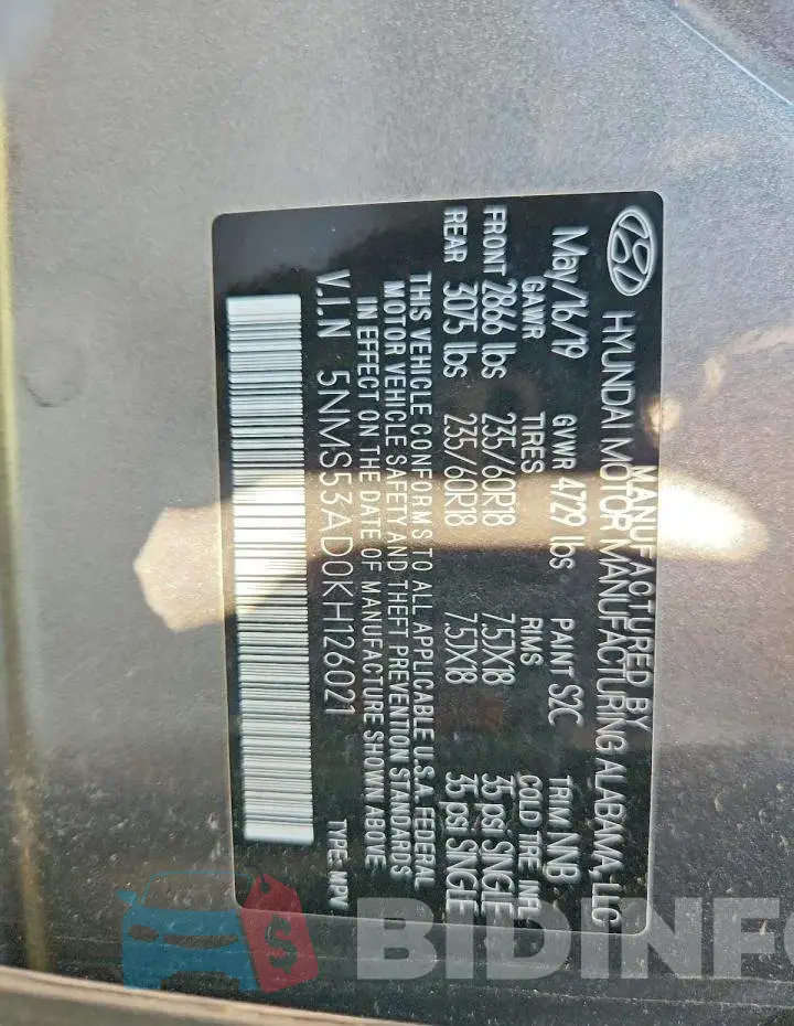 5NMS53AD0KH126021 Photo# 13
