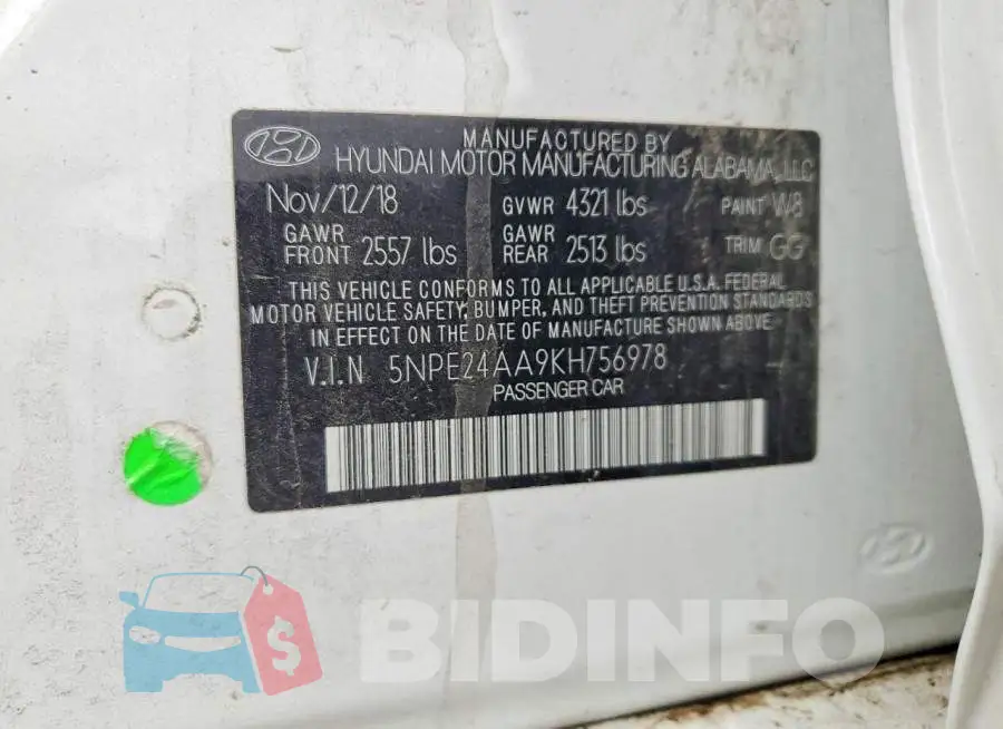 5NPE24AA9KH756978 Photo# 12