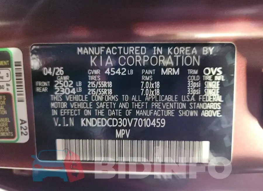 KNDEDCD30V7010459 Photo# 14