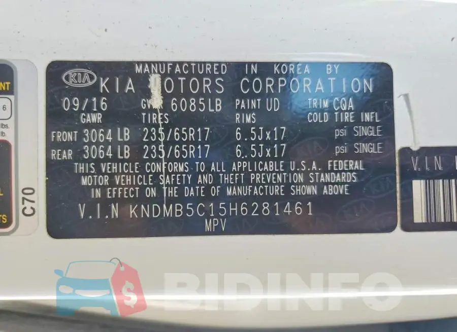 KNDMB5C15H6281461 Photo# 13