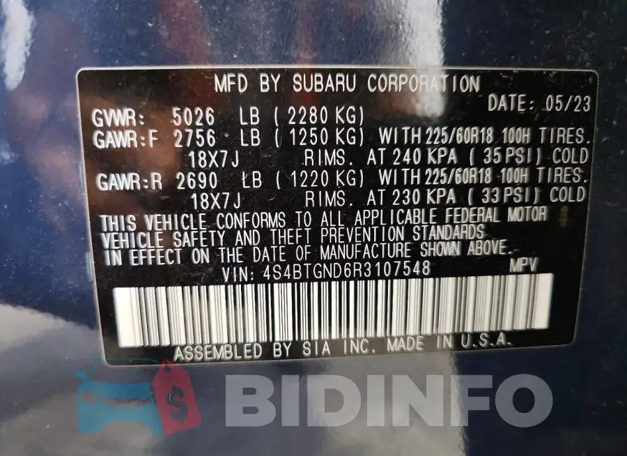 4S4BTGND6R3107548 Photo# 13