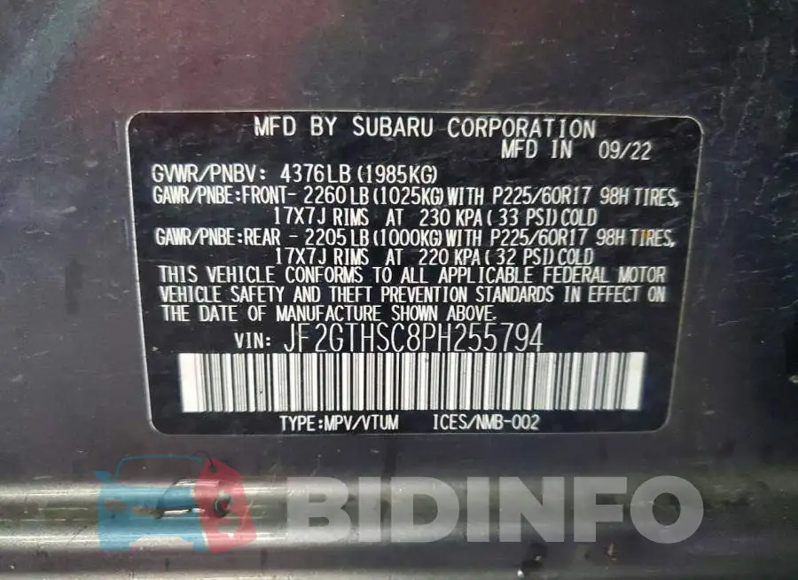 JF2GTHSC8PH255794 Photo# 12