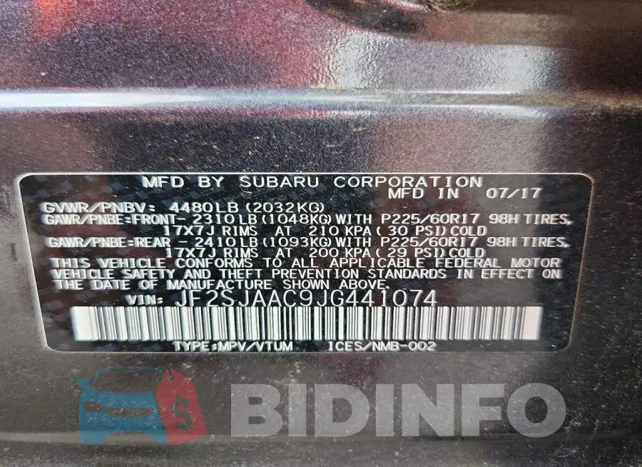 JF2SJAAC9JG441074 Photo# 12