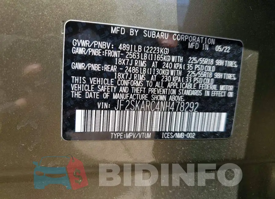 JF2SKARC4NH478292 Photo# 13