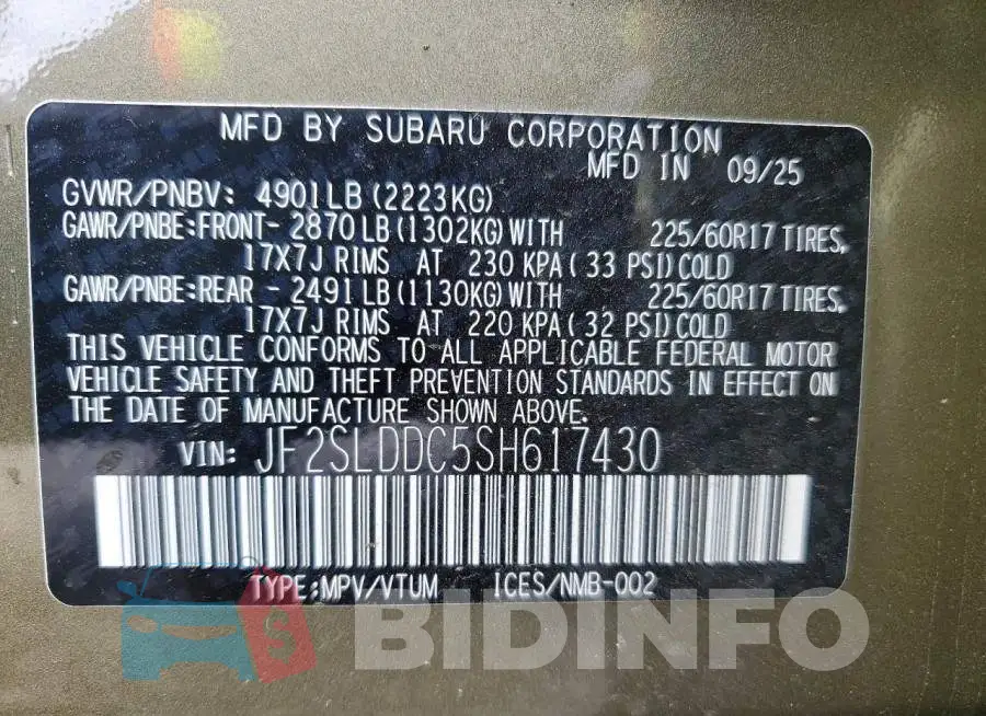 JF2SLDDC5SH617430 Photo# 13