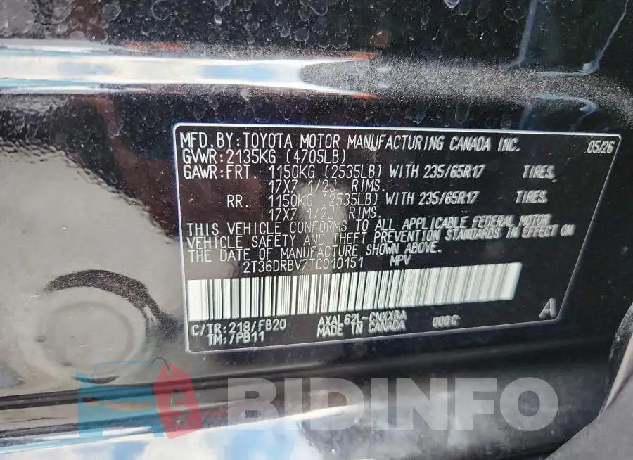 2T36DRBV7TC010151 Photo# 13