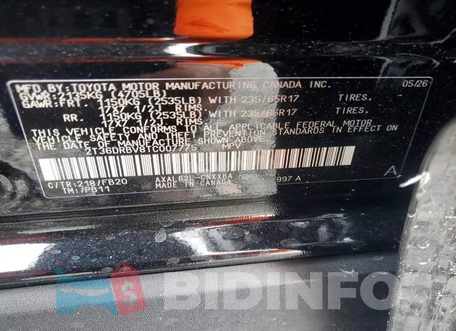 2T36DRBV8TC007775 Photo# 12