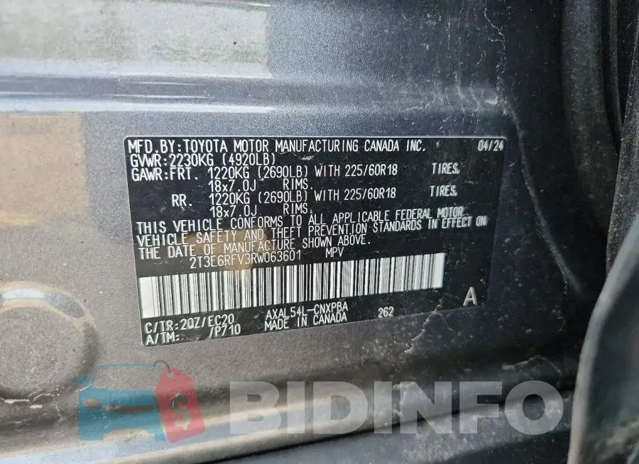 2T3E6RFV3RW063601 Photo# 13