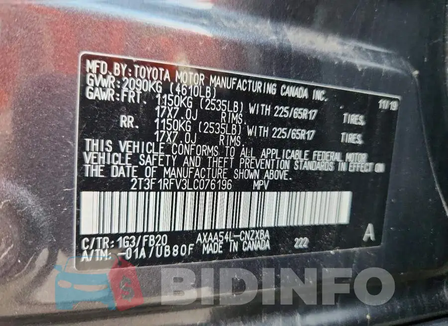 2T3F1RFV3LC076196 Photo# 13
