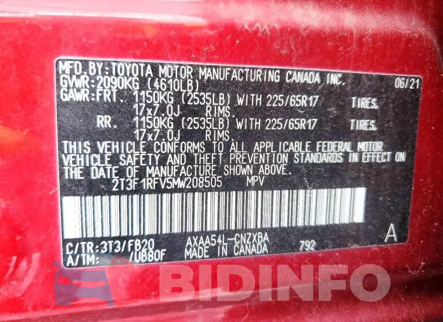 2T3F1RFV5MW208505 Photo# 14