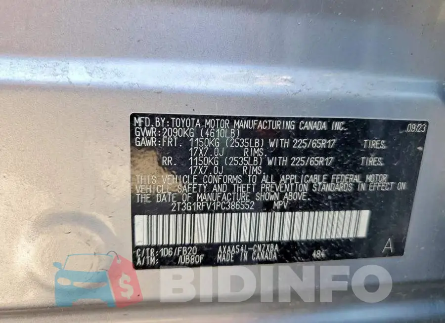 2T3G1RFV1PC386552 Photo# 13