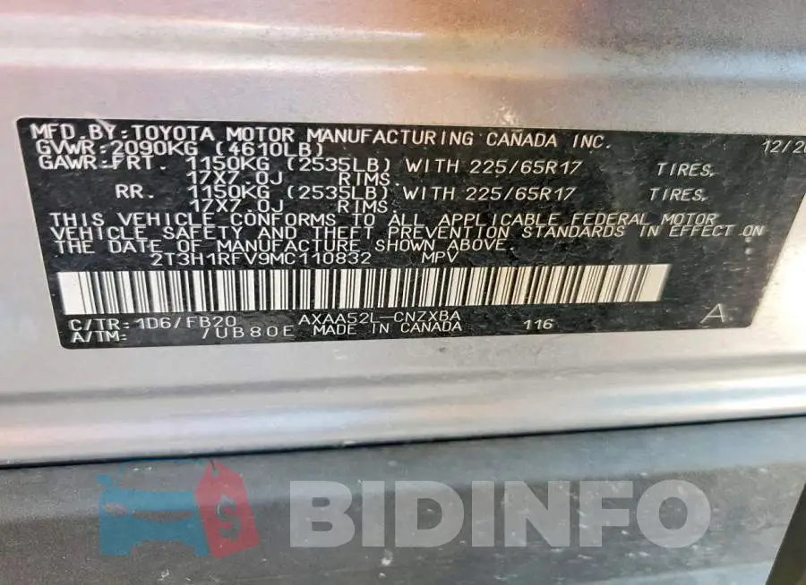 2T3H1RFV9MC110832 Photo# 13