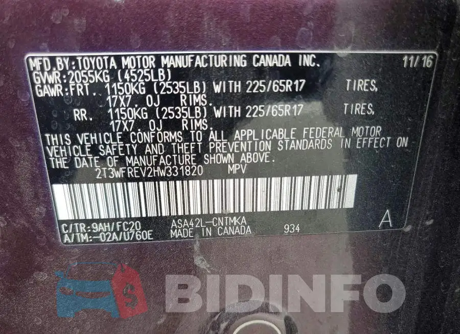 2T3WFREV2HW331820 Photo# 13