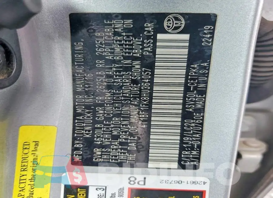 4T1BF1FK8HU364057 Photo# 12