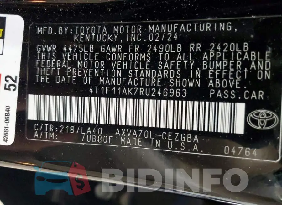 4T1F11AK7RU246963 Photo# 12