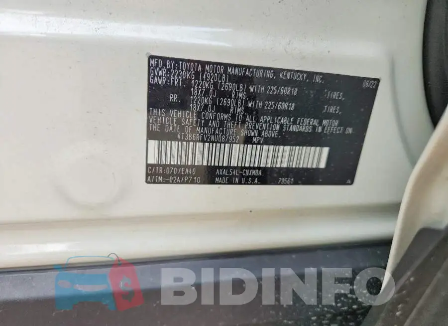 4T3B6RFV2NU087952 Photo# 14