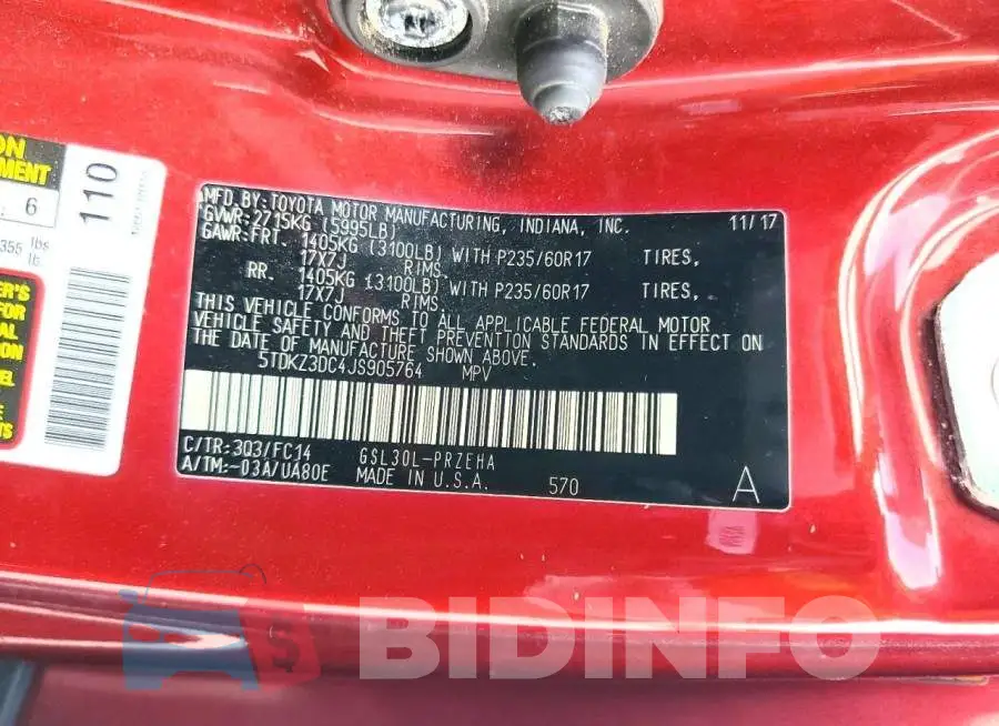 5TDKZ3DC4JS905764 Photo# 13