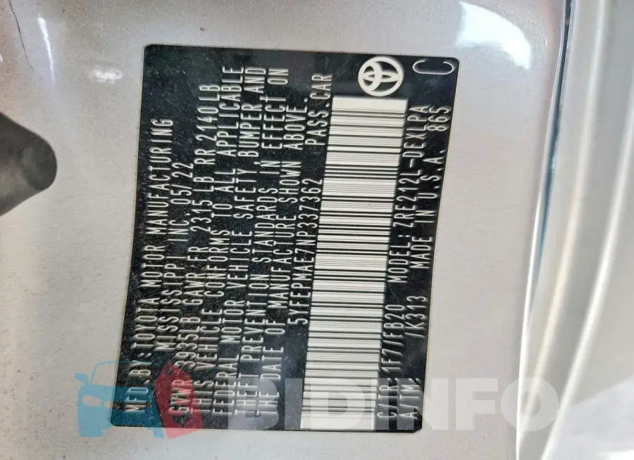 5YFEPMAE7NP337362 Photo# 14