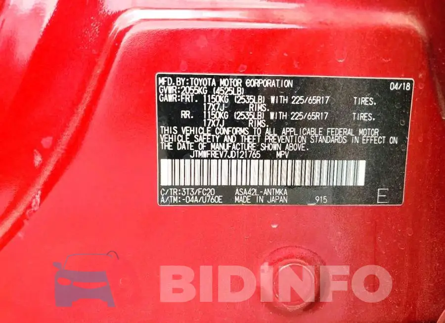 JTMWFREV7JD121765 Photo# 13