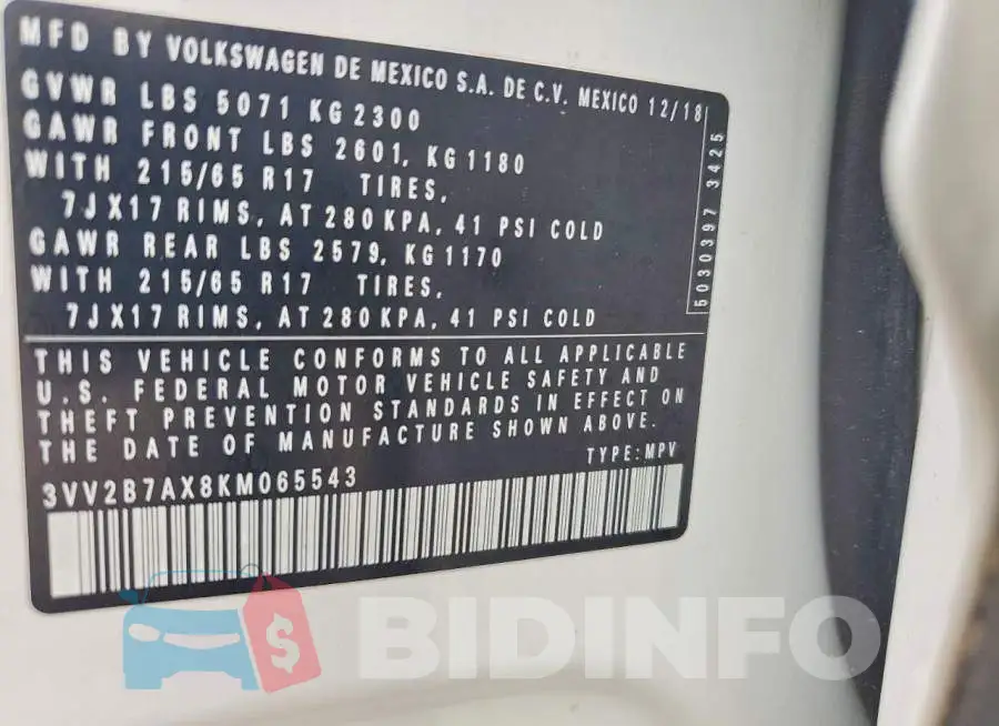 3VV2B7AX8KM065543 Photo# 13