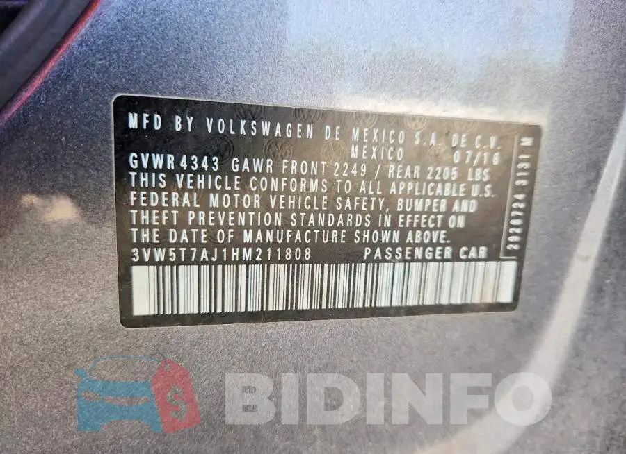 3VW5T7AJ1HM211808 Photo# 12