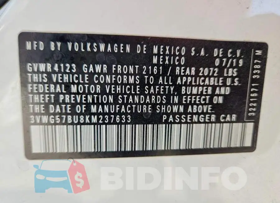 3VWG57BU8KM237633 Photo# 12