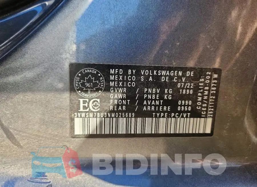 3VWSM7BU3NM025689 Photo# 12