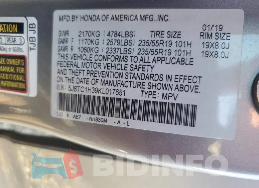 5J8TC1H39KL017651 Photo# 13