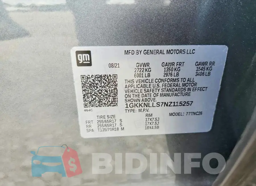 1GKKNLLS7NZ115257 Photo# 13