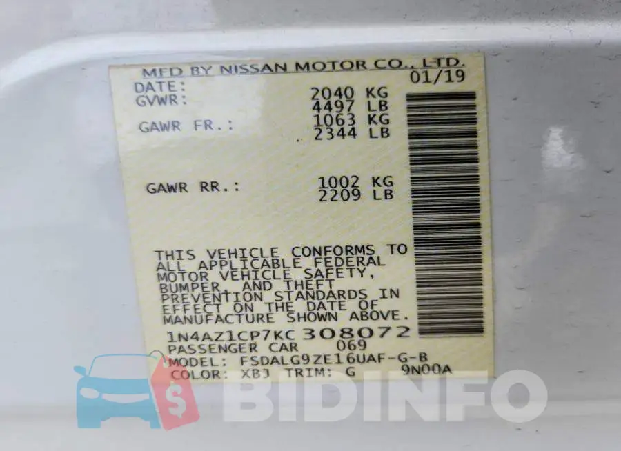 1N4AZ1CP7KC308072 Photo# 12