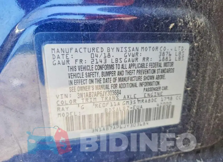3N1AB7AP6JY303684 Photo# 12