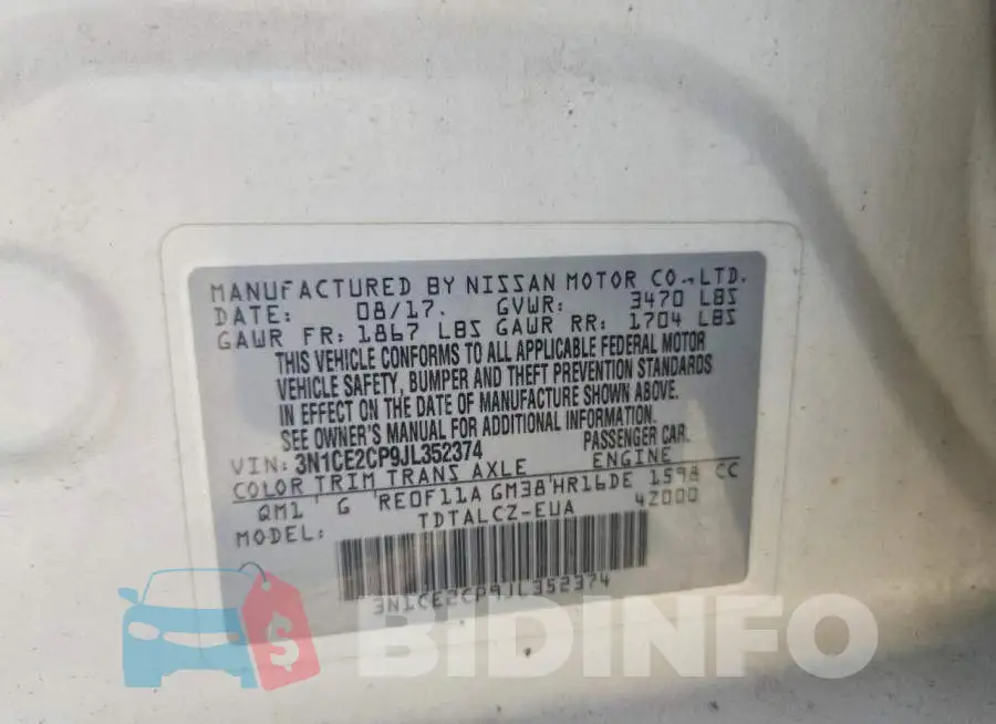 3N1CE2CP9JL352374 Photo# 12