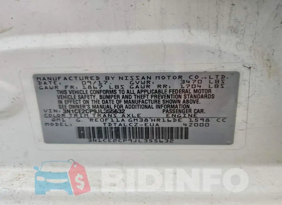 3N1CE2CP9JL355632 Photo# 12