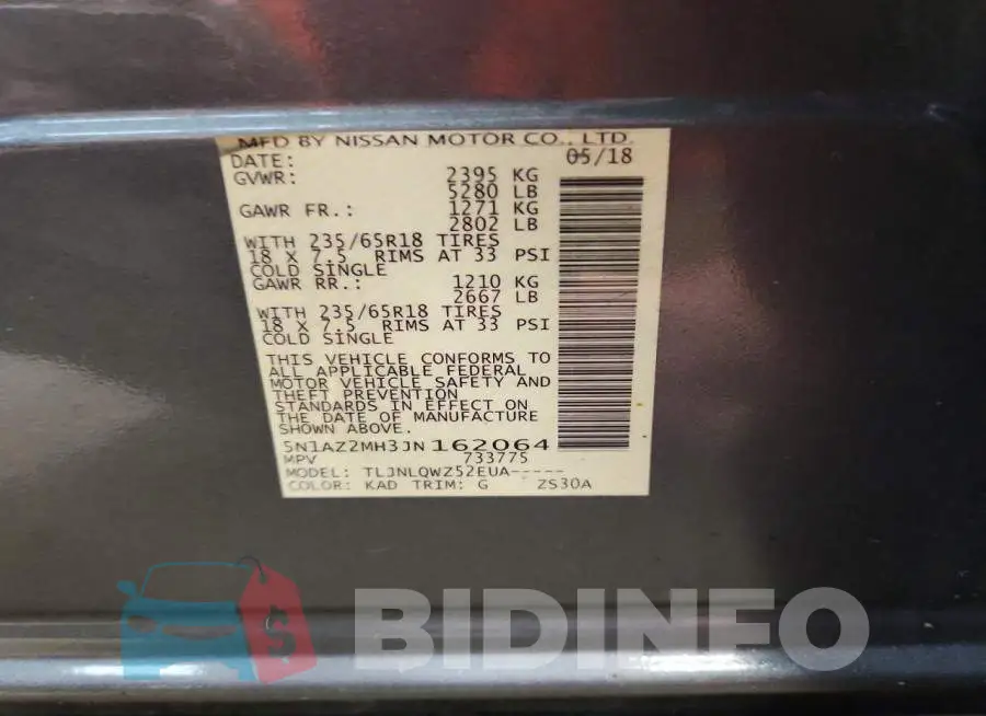 5N1AZ2MH3JN162064 Photo# 13