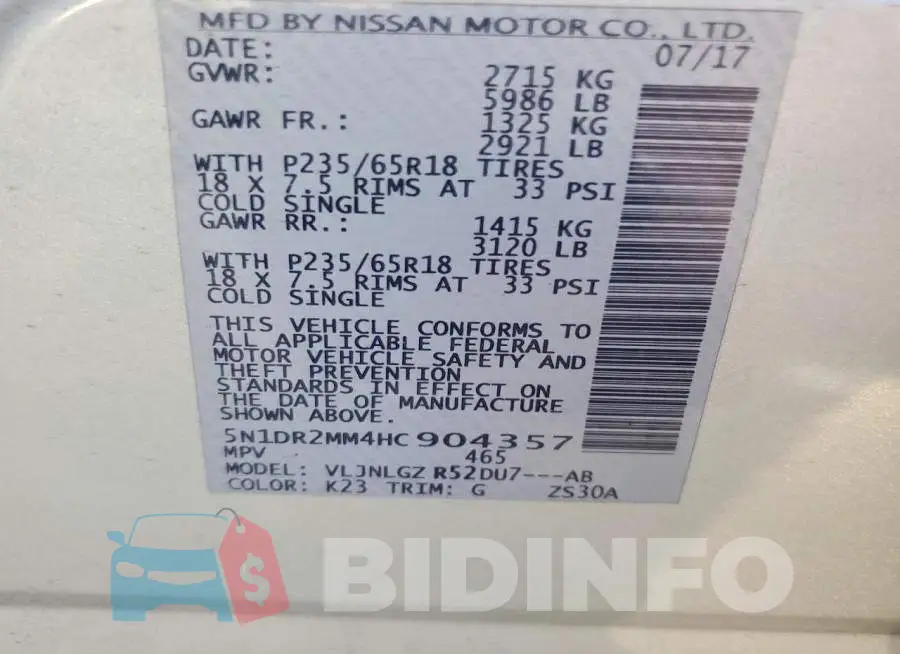 5N1DR2MM4HC904357 Photo# 12
