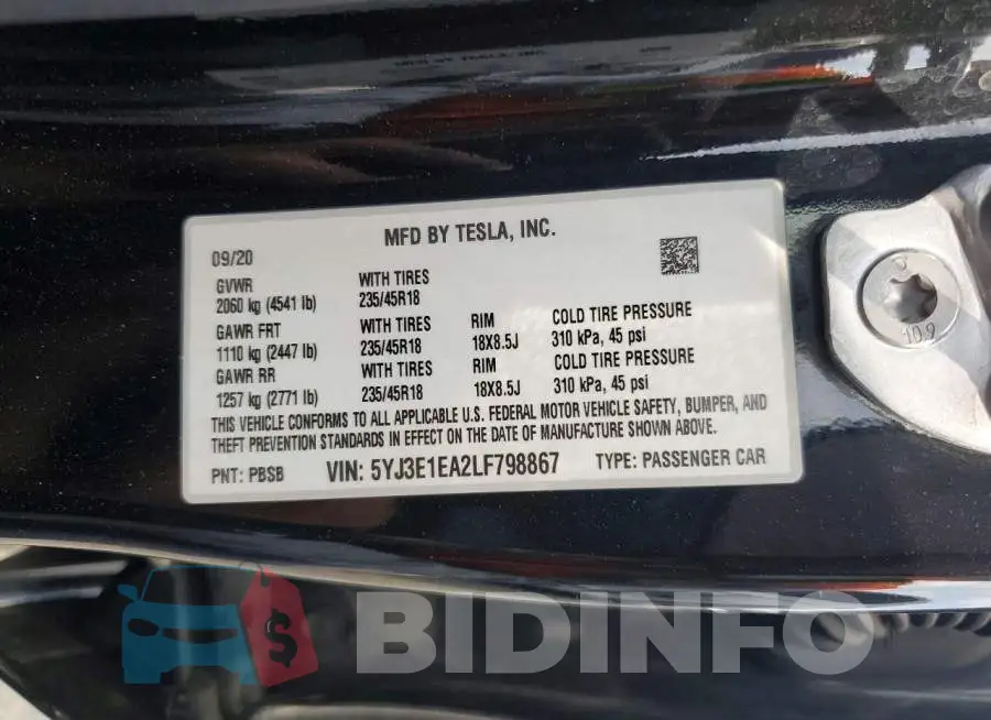 5YJ3E1EA2LF798867 Photo# 12