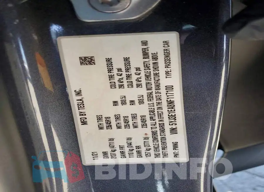5YJ3E1EA8NF117100 Photo# 13