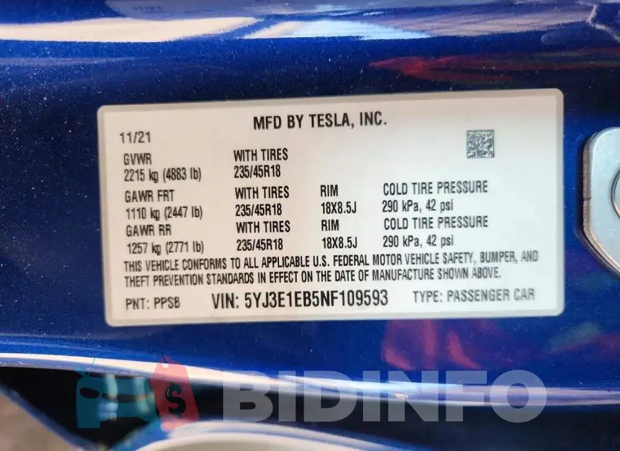 5YJ3E1EB5NF109593 Photo# 13